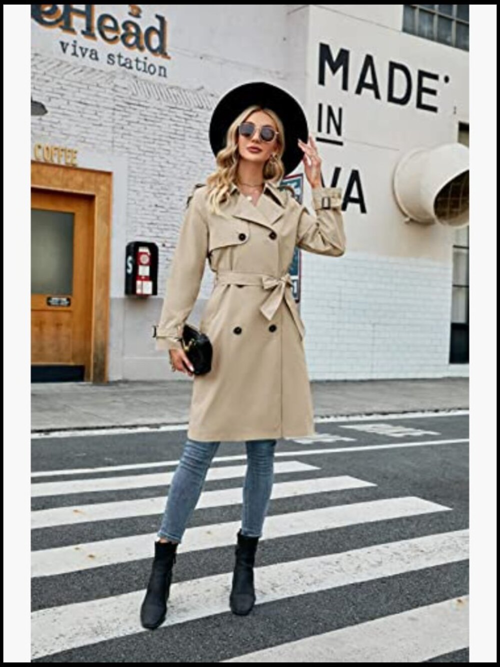 Double Breasted Long Trench Coat Windproof Slim Overcoat with Belt - Picture 5 of 7